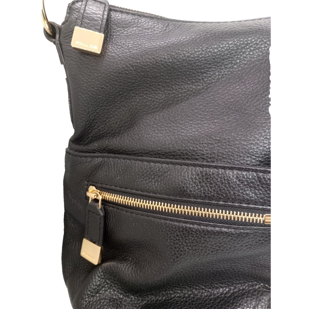 Michael Michael Kors Black Pebbled Leather Hobo Shoulder Bag Gold Hardware Zip - Picture 4 of 9